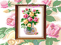 Розы в вазе (Фон - белая канва)
