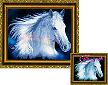 Белый конь (Фон - черная канва)